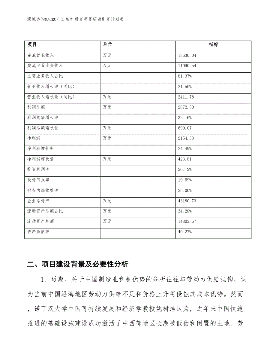 进相机投资项目招商引资计划书_第2页