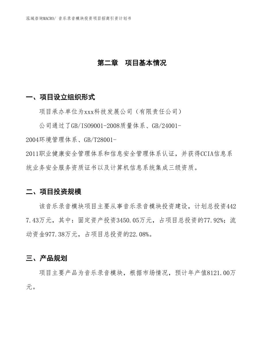 音乐录音模块投资项目招商引资计划书_第5页