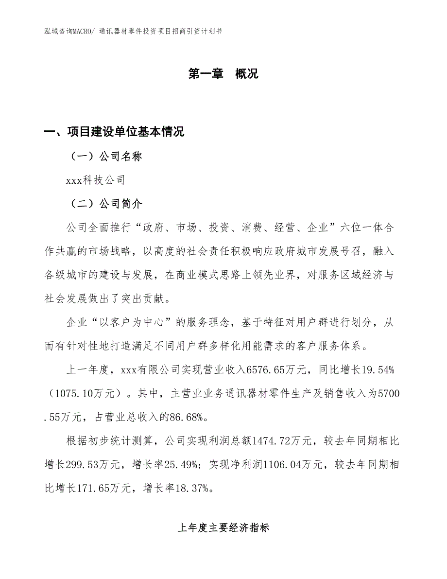 通讯器材零件投资项目招商引资计划书_第1页