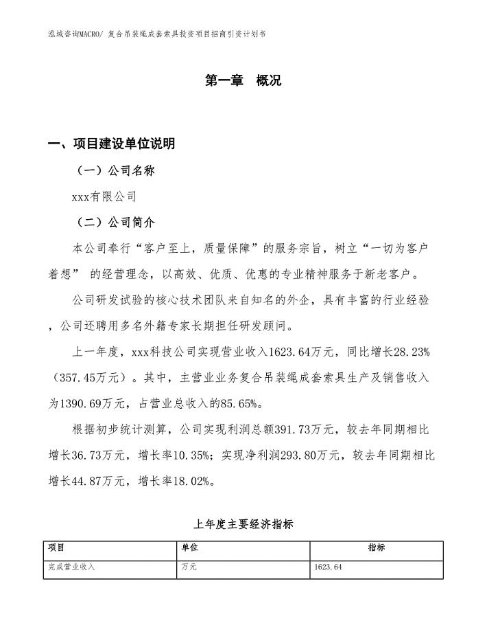 复合吊装绳成套索具投资项目招商引资计划书