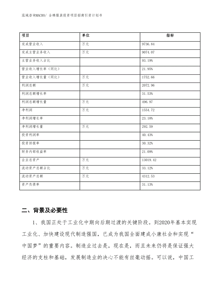 全棉服装投资项目招商引资计划书_第2页