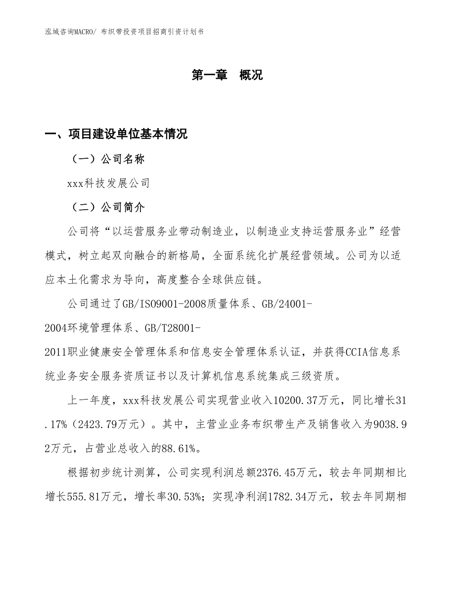 布织带投资项目招商引资计划书_第1页