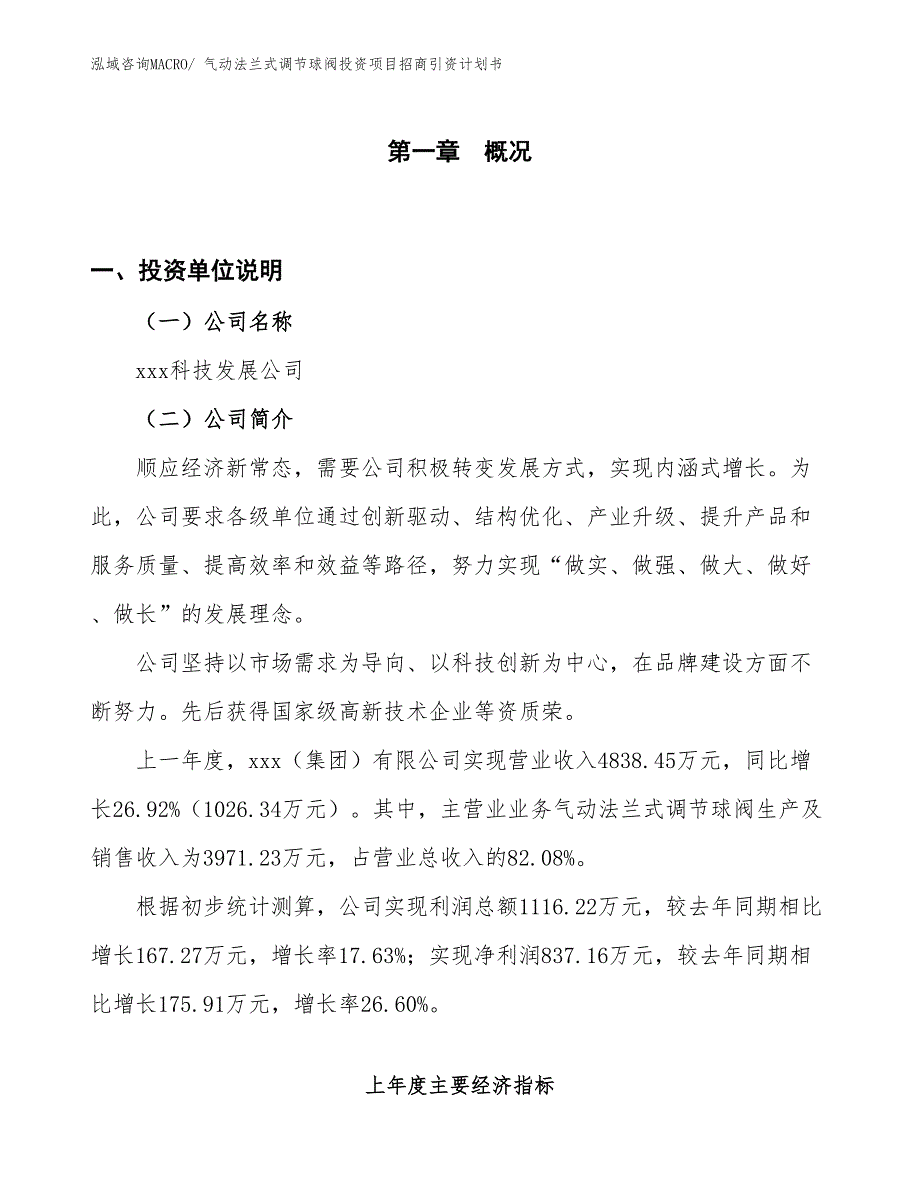 气动法兰式调节球阀投资项目招商引资计划书_第1页