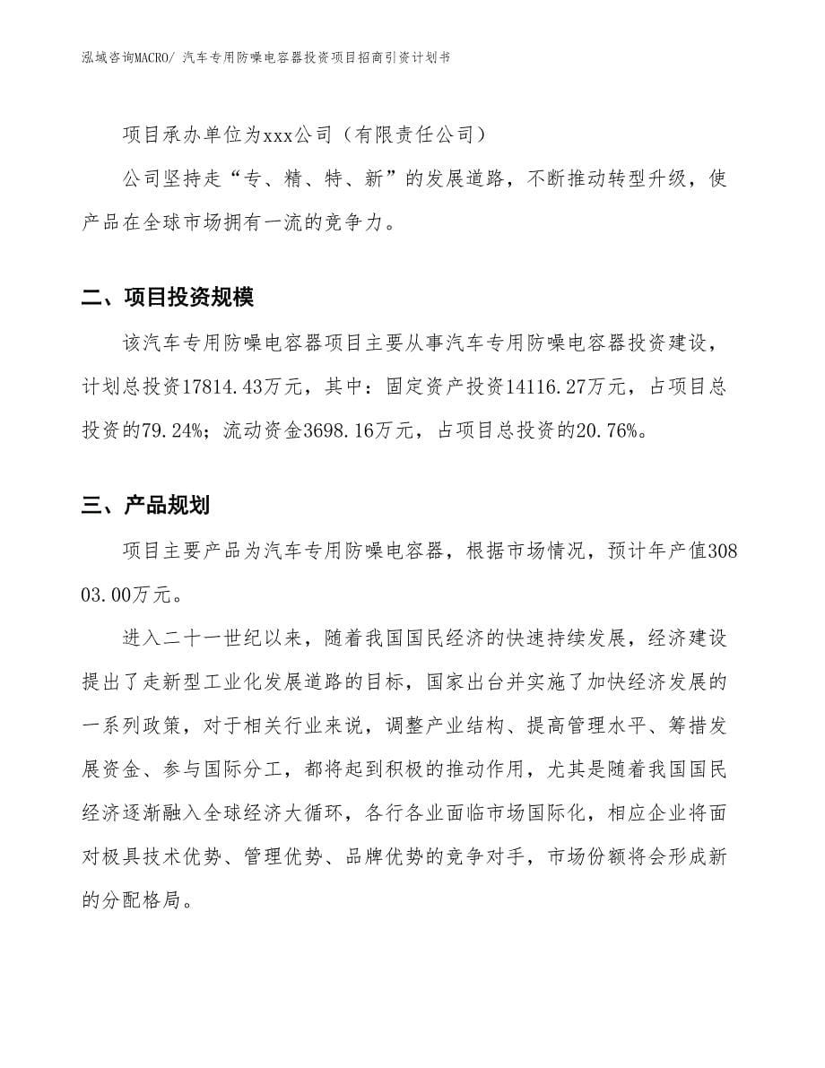 汽车专用防噪电容器投资项目招商引资计划书_第5页