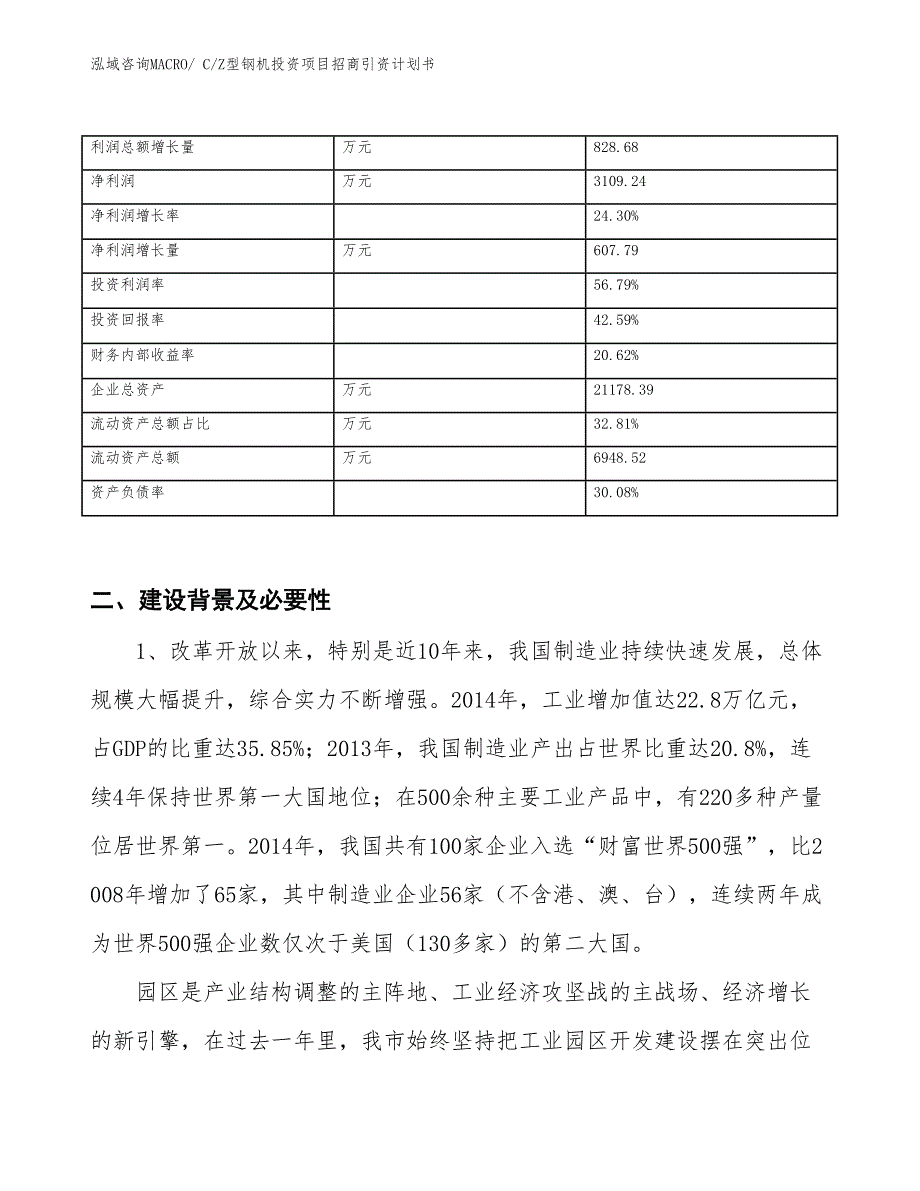 C_Z型钢机投资项目招商引资计划书_第3页