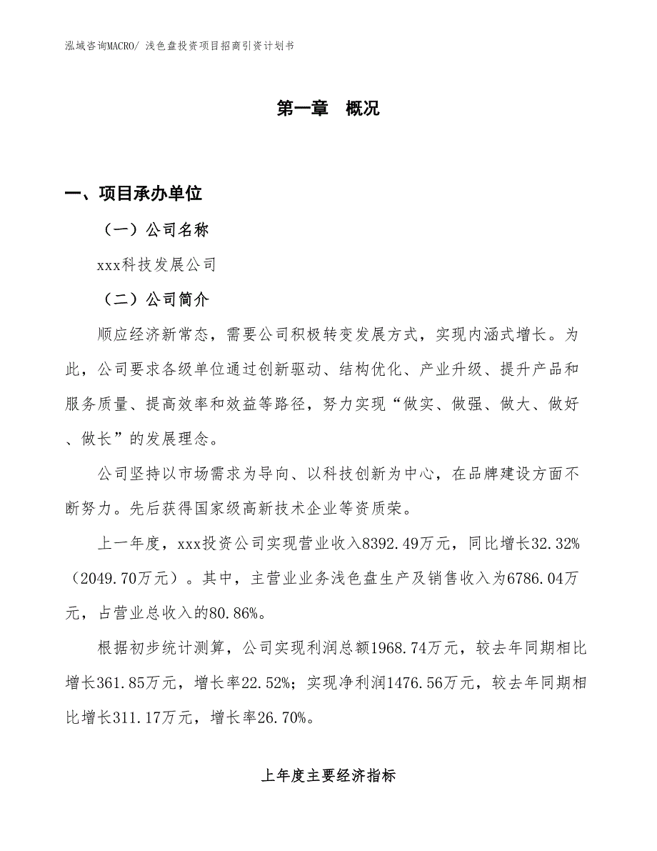 浅色盘投资项目招商引资计划书_第1页