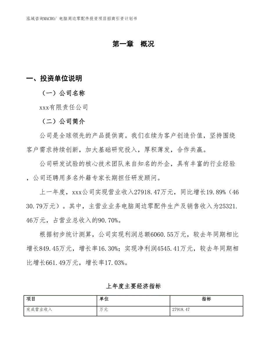 电脑周边零配件投资项目招商引资计划书_第1页