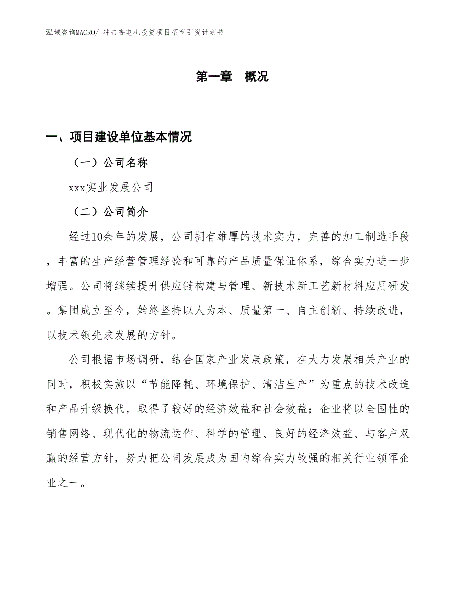 冲击夯电机投资项目招商引资计划书_第1页