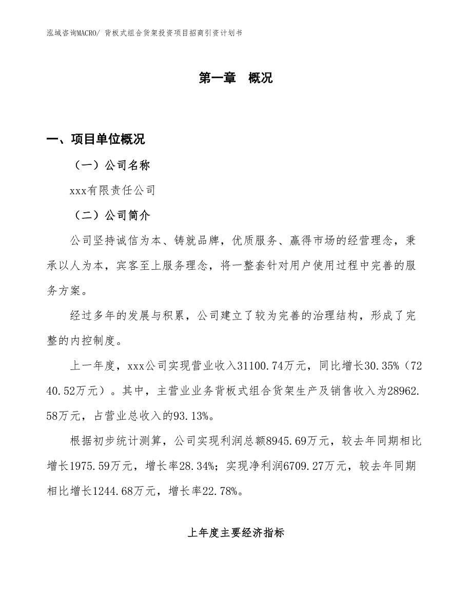 背板式组合货架投资项目招商引资计划书_第1页