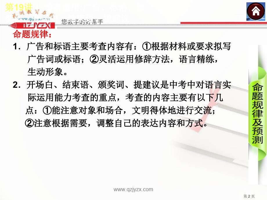 2014中考复习方案课件：语言运用：广告、标语、颁奖词、开场白、结束语、提建议(含2013真题,19ppt)_第2页