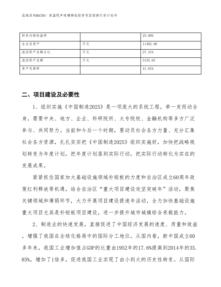 保温吸声玻璃棉毡投资项目招商引资计划书_第3页