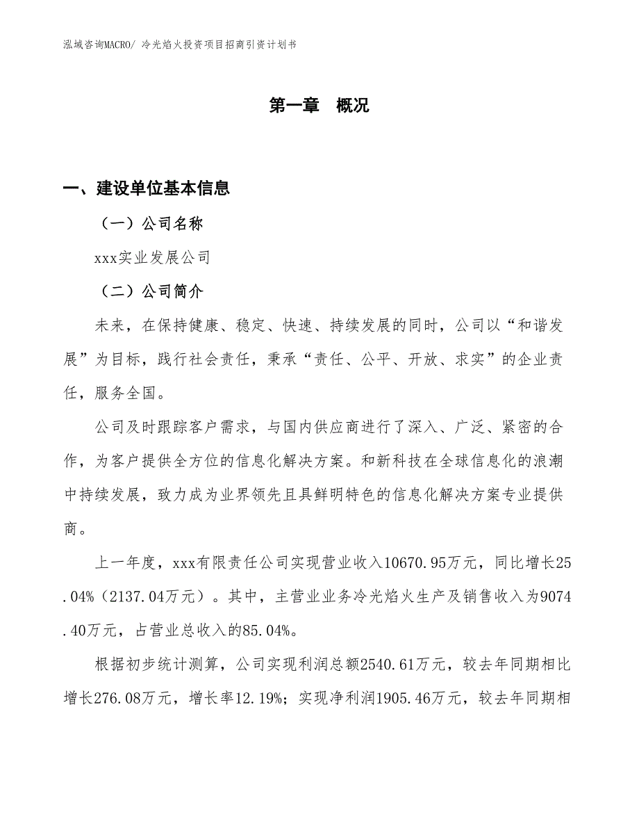 冷光焰火投资项目招商引资计划书_第1页