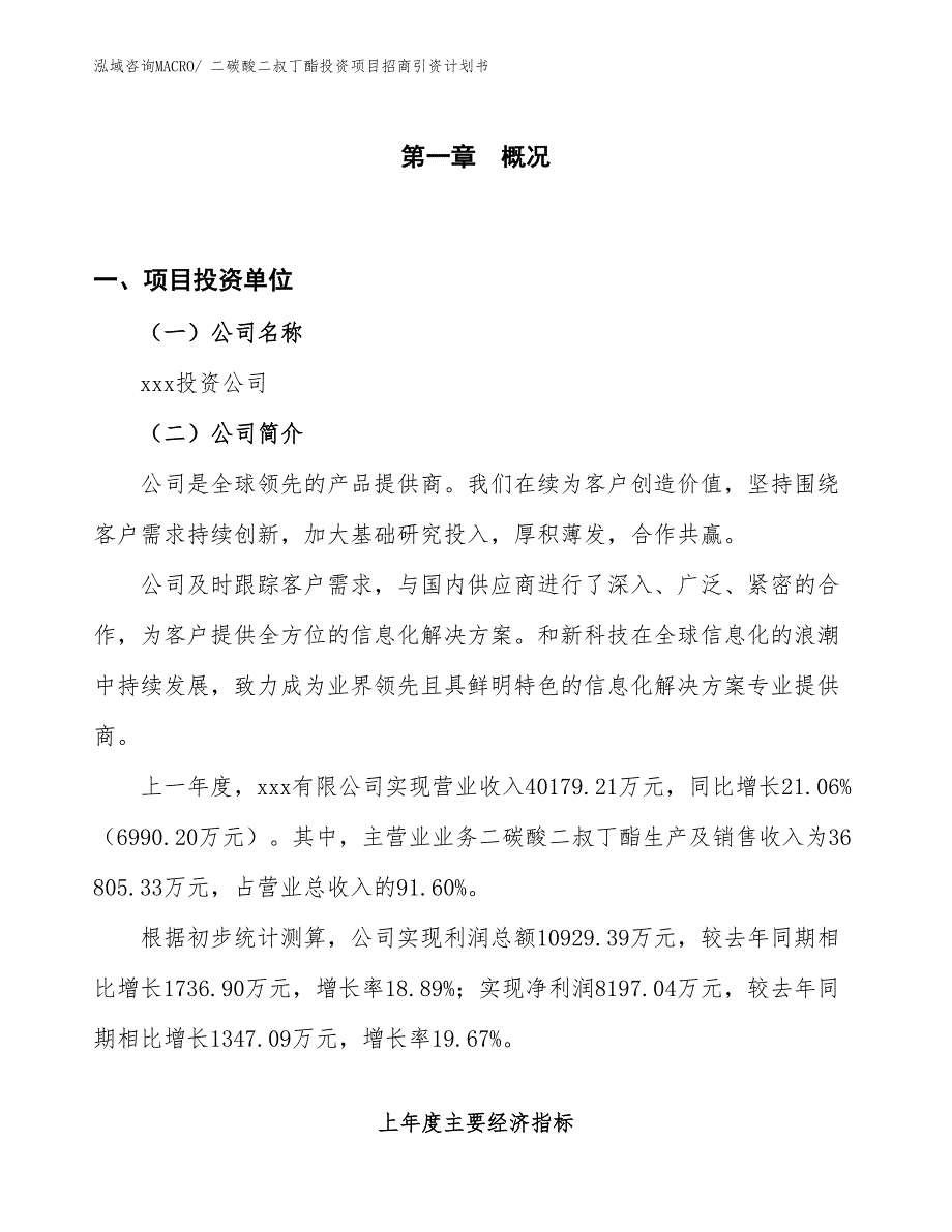 二碳酸二叔丁酯投资项目招商引资计划书_第1页