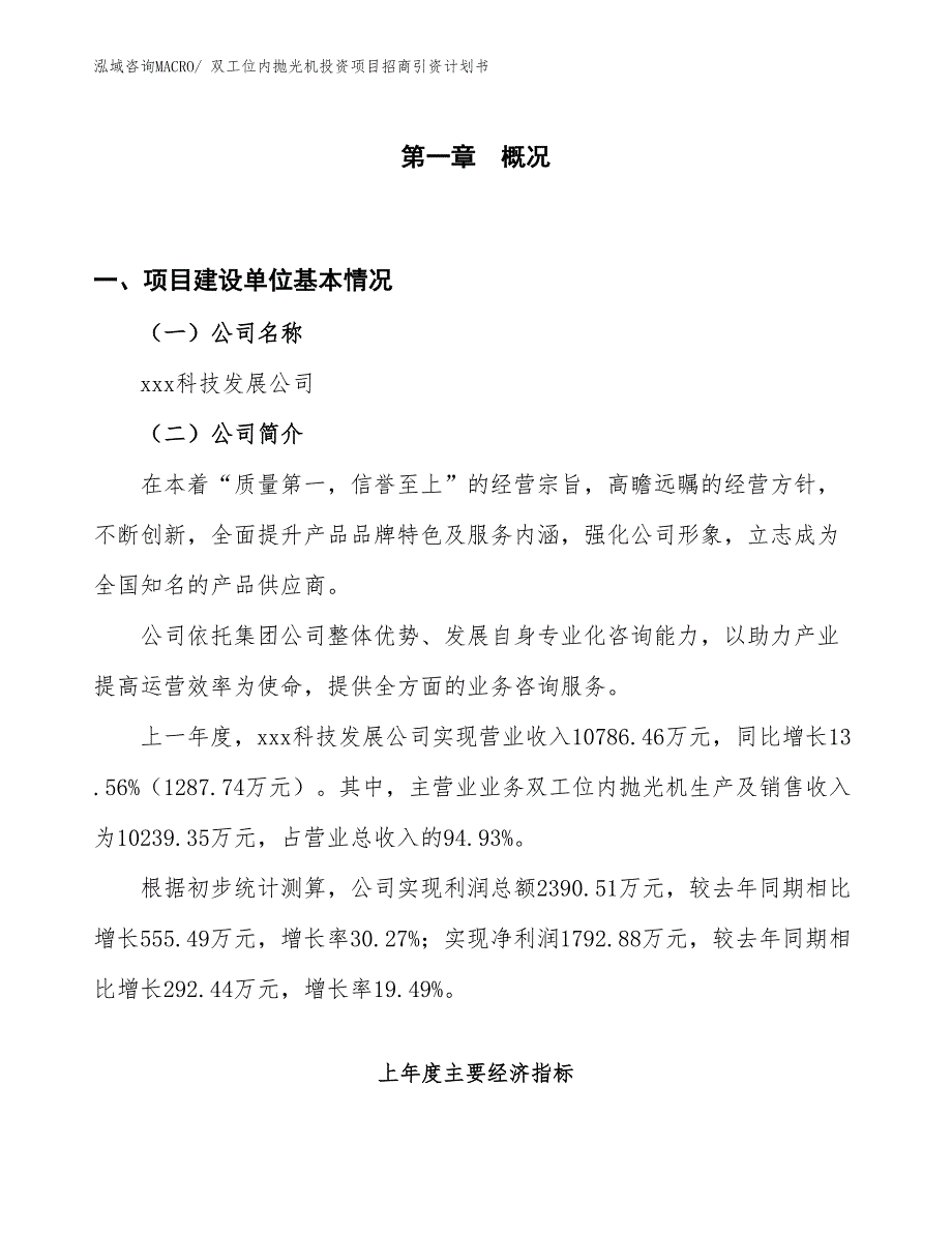 双工位内抛光机投资项目招商引资计划书_第1页