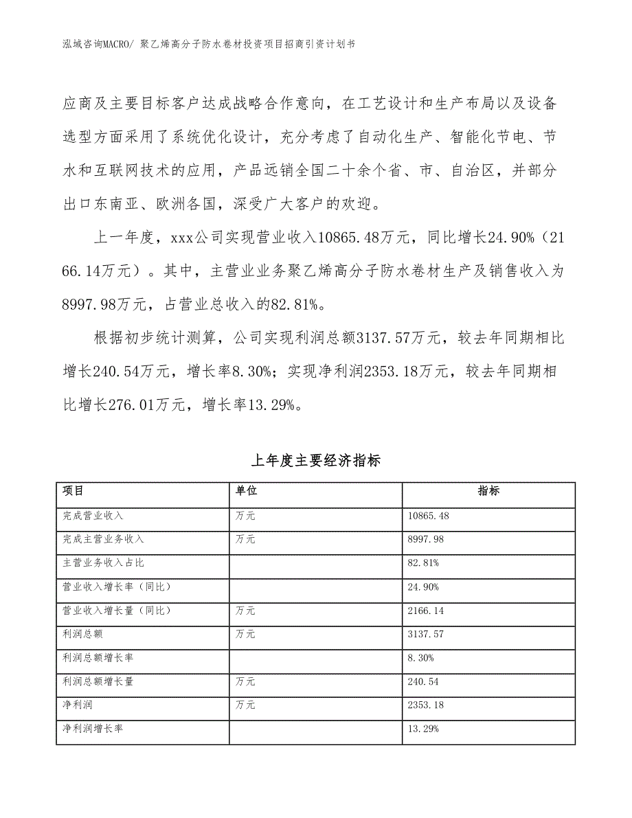 聚乙烯高分子防水卷材投资项目招商引资计划书_第2页