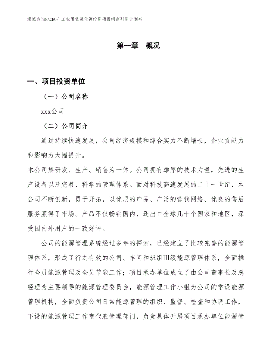 工业用氢氧化钾投资项目招商引资计划书_第1页