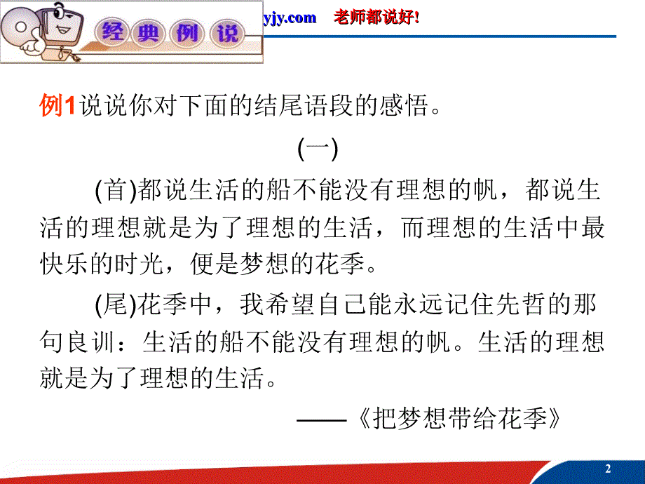 2012届高考复习语文课件人教版山西用课件第4部分第2章第5节结尾铸炼“豹尾”_第2页