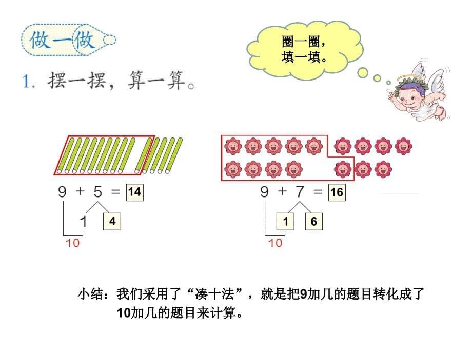 2014新人教版一年级上册数学第八单元20以内的进位加法《9加几》课件_第5页