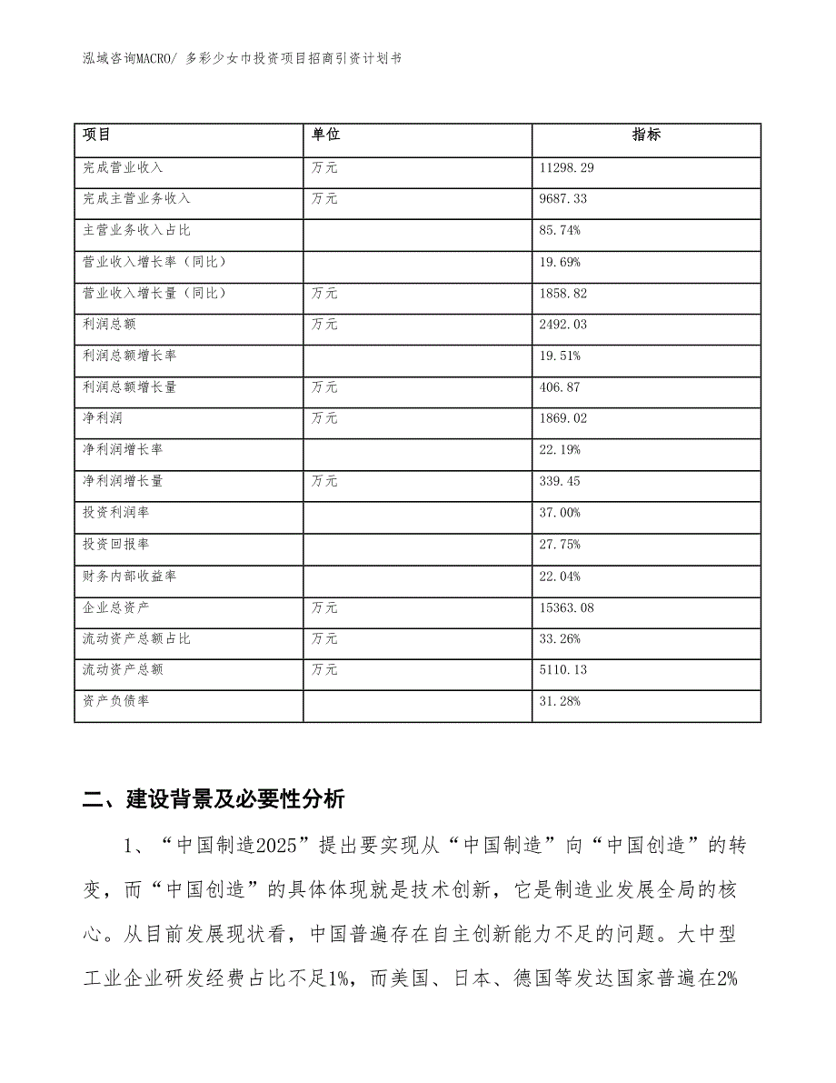 多彩少女巾投资项目招商引资计划书_第2页