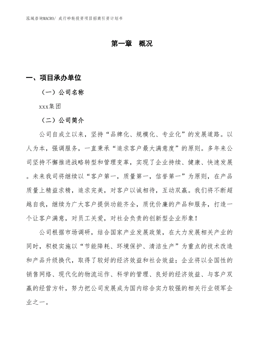 成行砂轮投资项目招商引资计划书_第1页