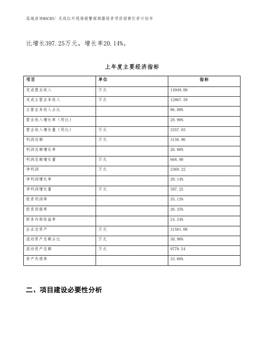 无线红外现场报警探测器投资项目招商引资计划书_第2页