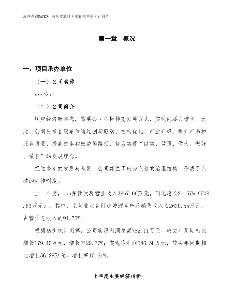 阿庆嫂酒投资项目招商引资计划书_第1页