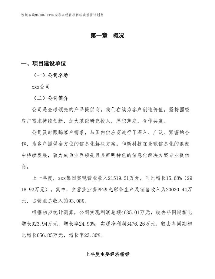 PP珠光彩条投资项目招商引资计划书