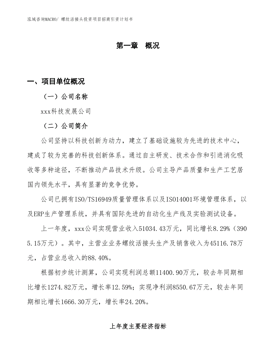 螺纹活接头投资项目招商引资计划书_第1页