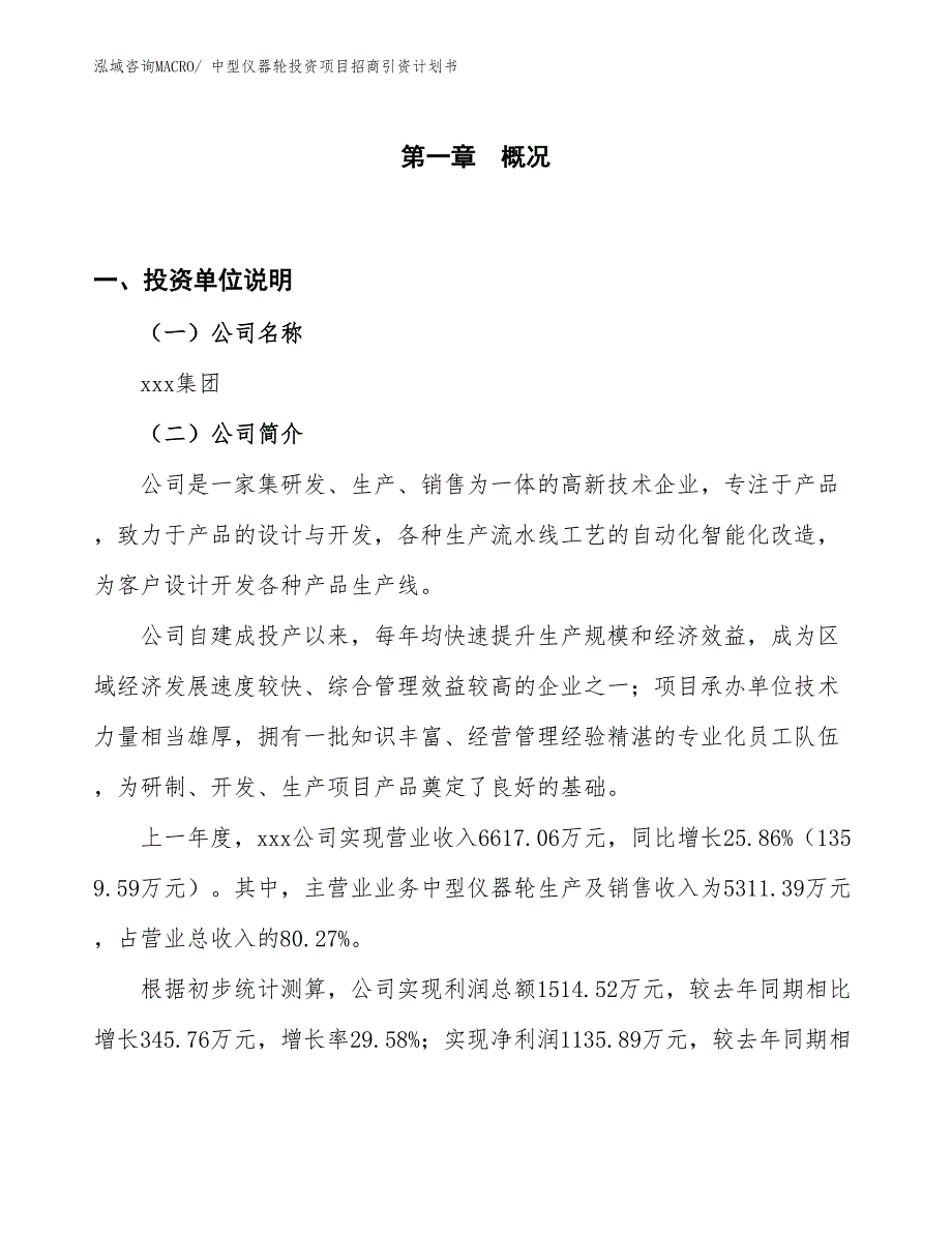 中型仪器轮投资项目招商引资计划书_第1页