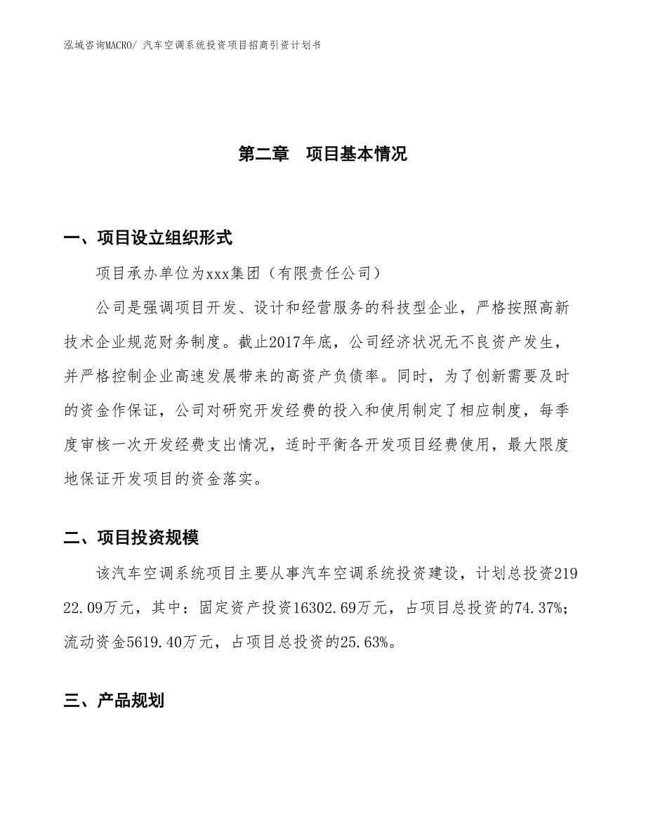 汽车空调系统投资项目招商引资计划书_第5页