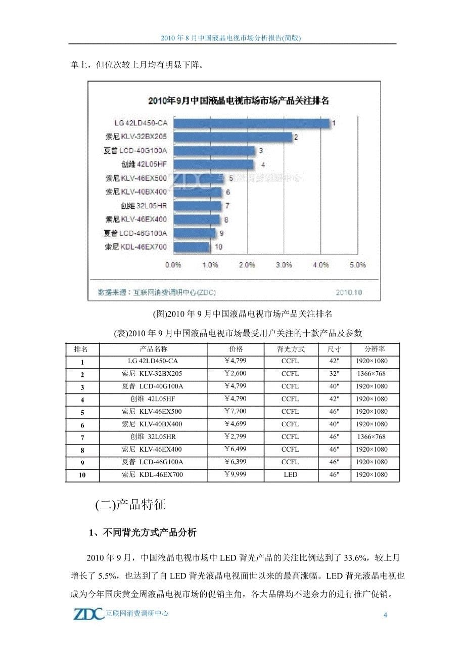 2010年9月中国液晶电视市场分析报告_第5页