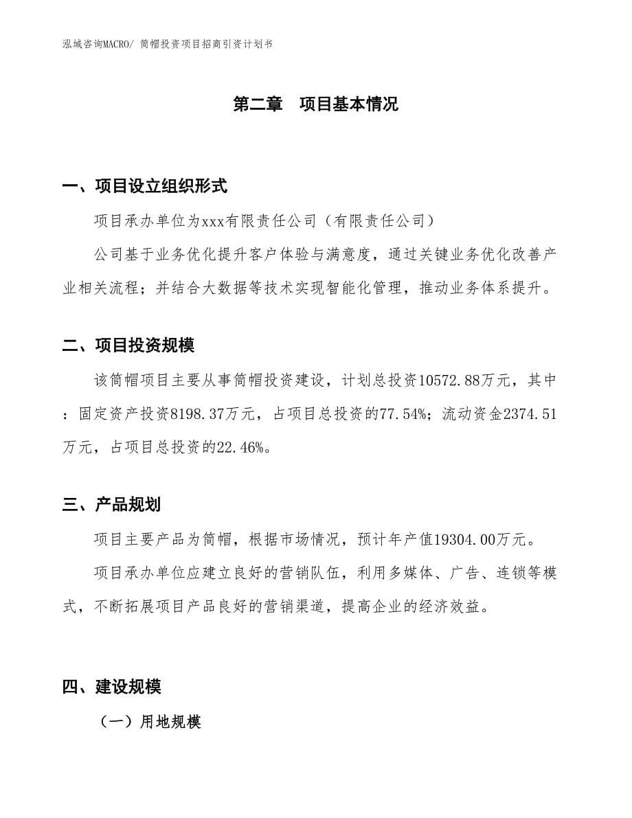 筒帽投资项目招商引资计划书_第5页