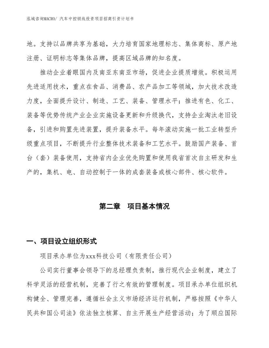 汽车中控锁线投资项目招商引资计划书_第5页