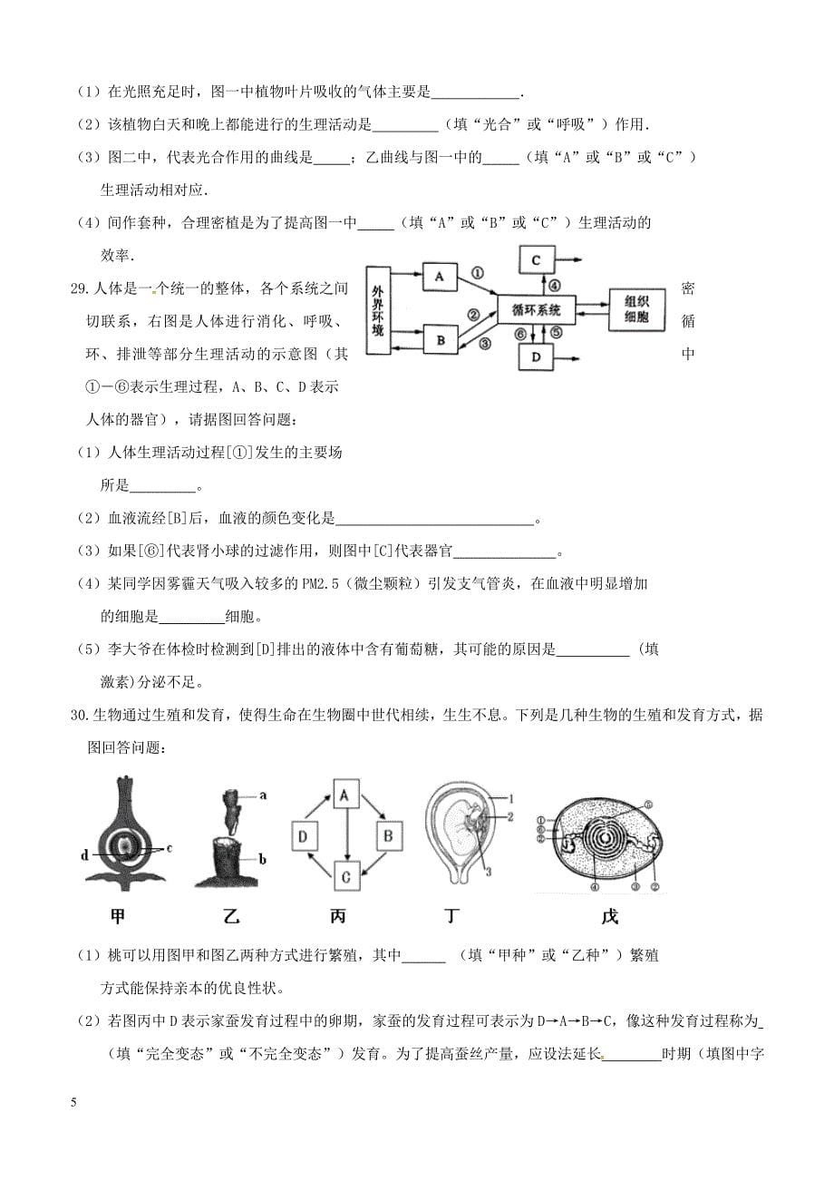 湖南省邵阳市邵阳县2018届初中生物毕业学业模拟考试试题二（附答案）_第5页