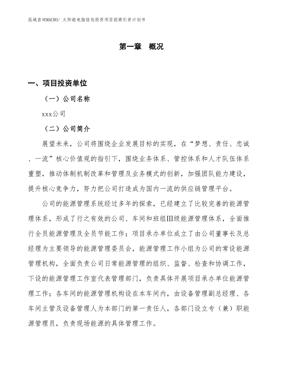 太阳能电脑挂包投资项目招商引资计划书_第1页