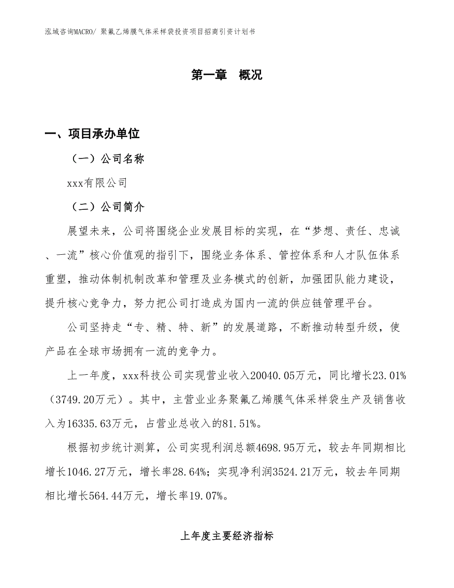 聚氟乙烯膜气体采样袋投资项目招商引资计划书_第1页