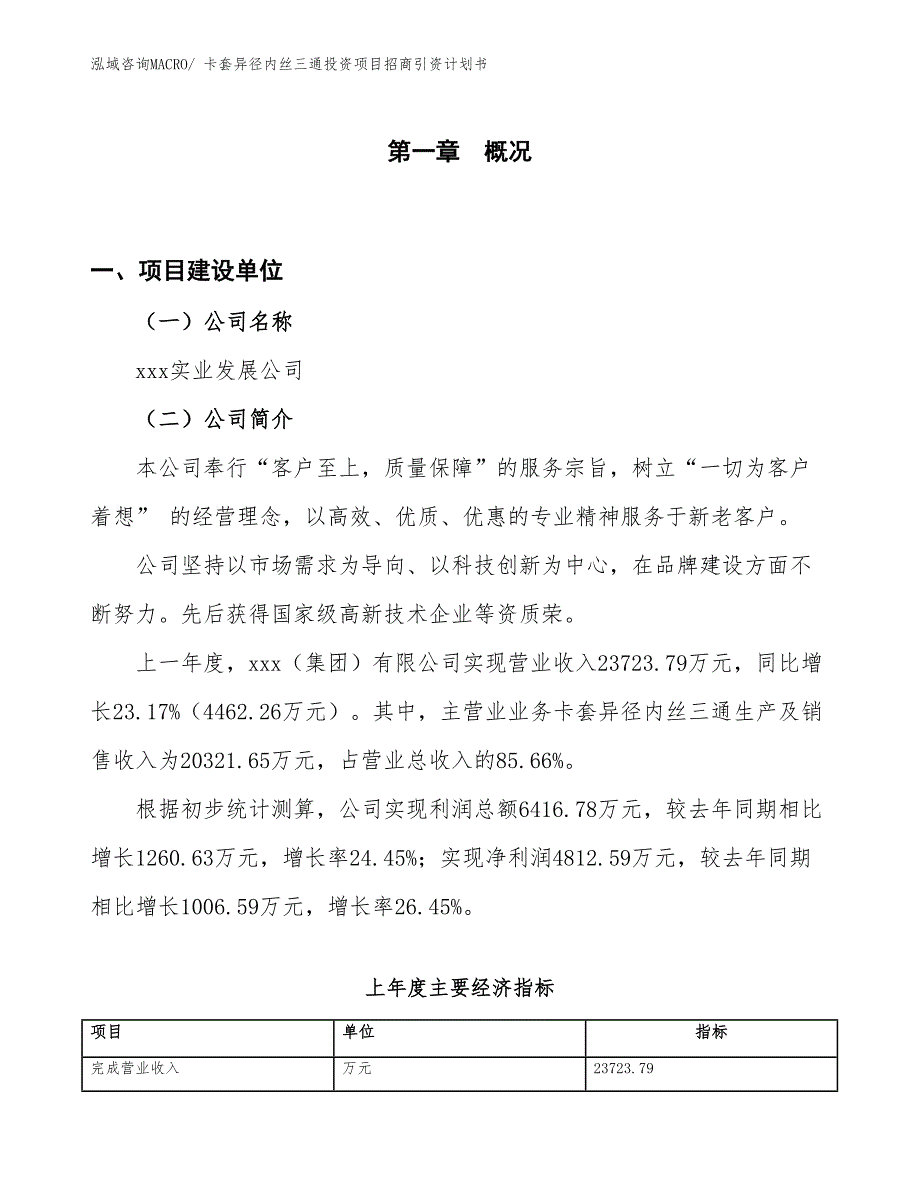 卡套异径内丝三通投资项目招商引资计划书_第1页