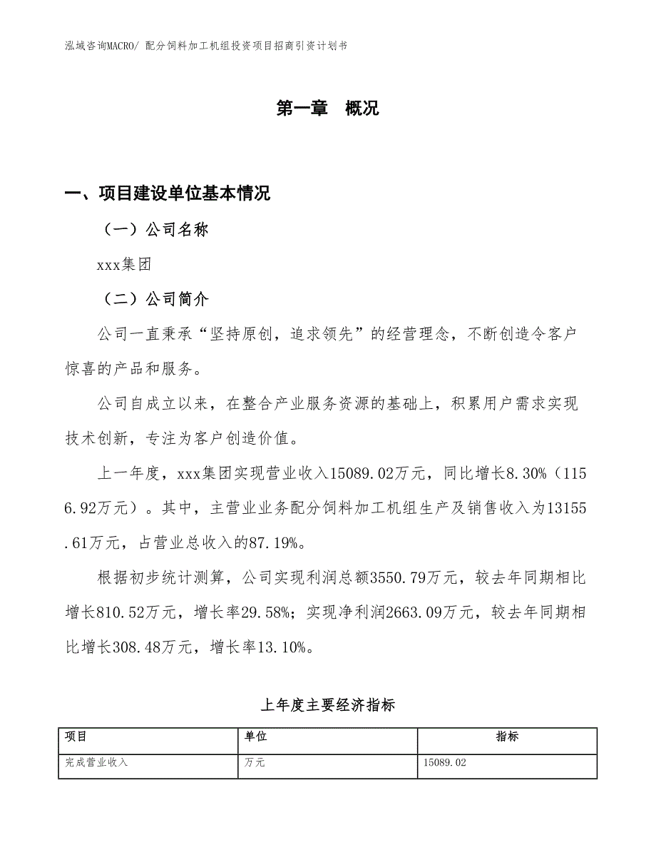 配分饲料加工机组投资项目招商引资计划书_第1页