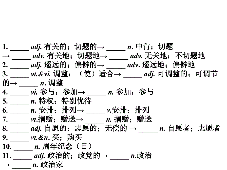 2012届高考英语一轮单元基础词汇复习精品课件集人教版新课标选修七 unit4 sharing_第2页