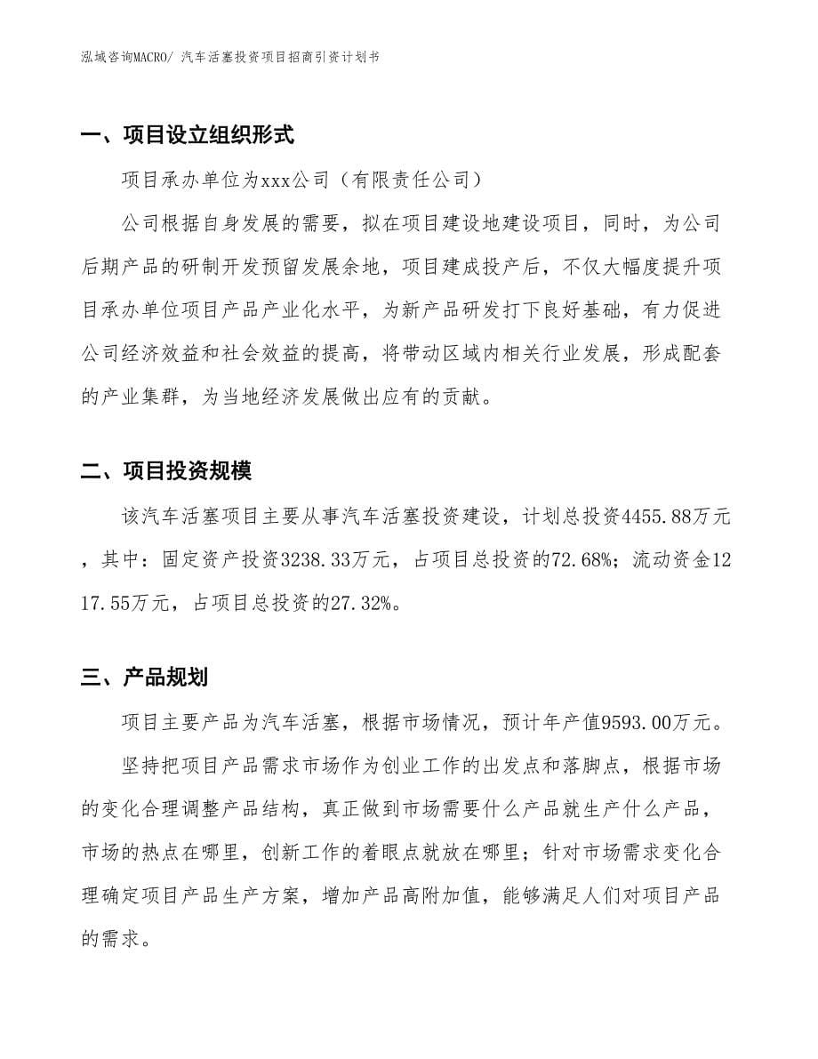 汽车活塞投资项目招商引资计划书_第5页