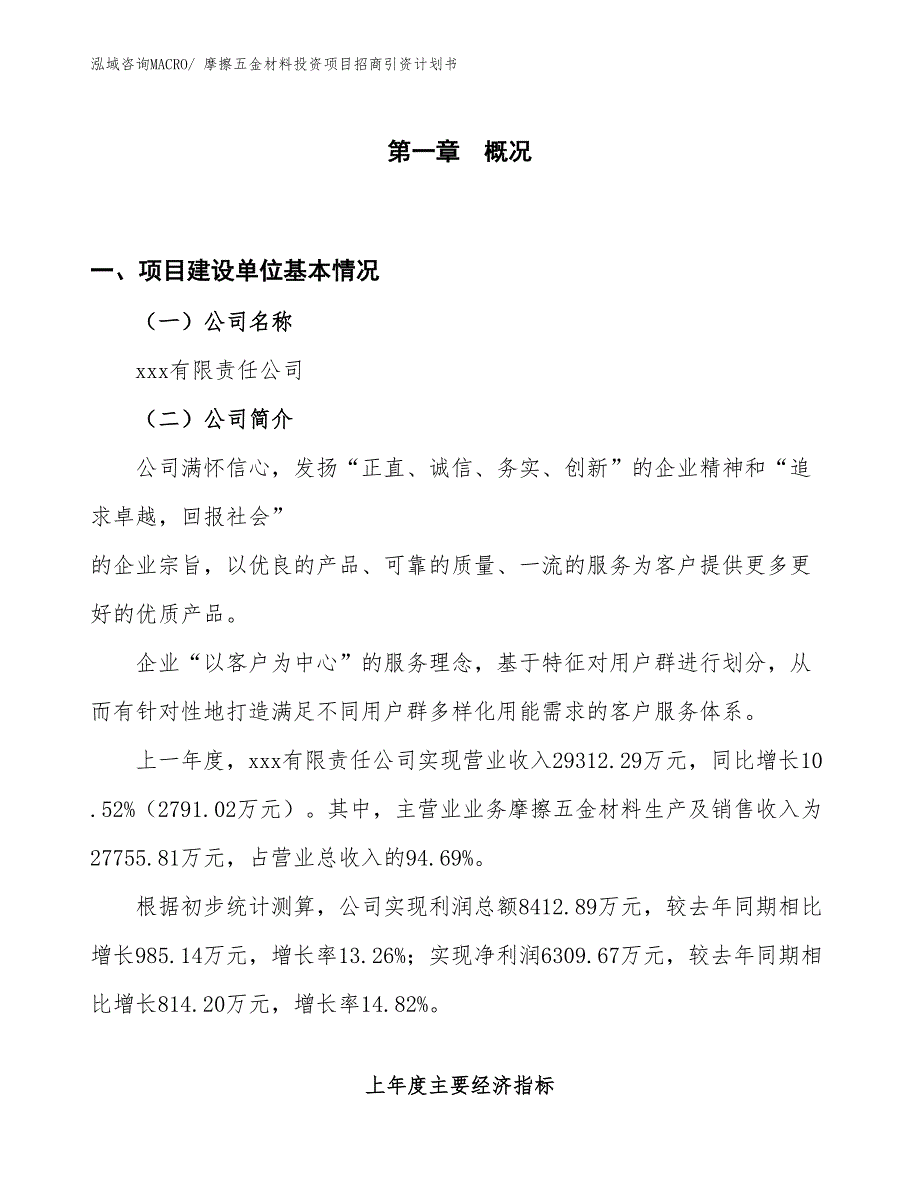 摩擦五金材料投资项目招商引资计划书_第1页