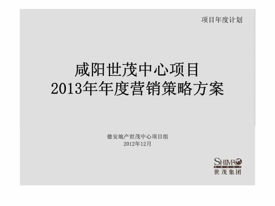 2013年陕西咸阳世茂中心住宅项目年度营销策略方案2012年销售推广策划_第1页