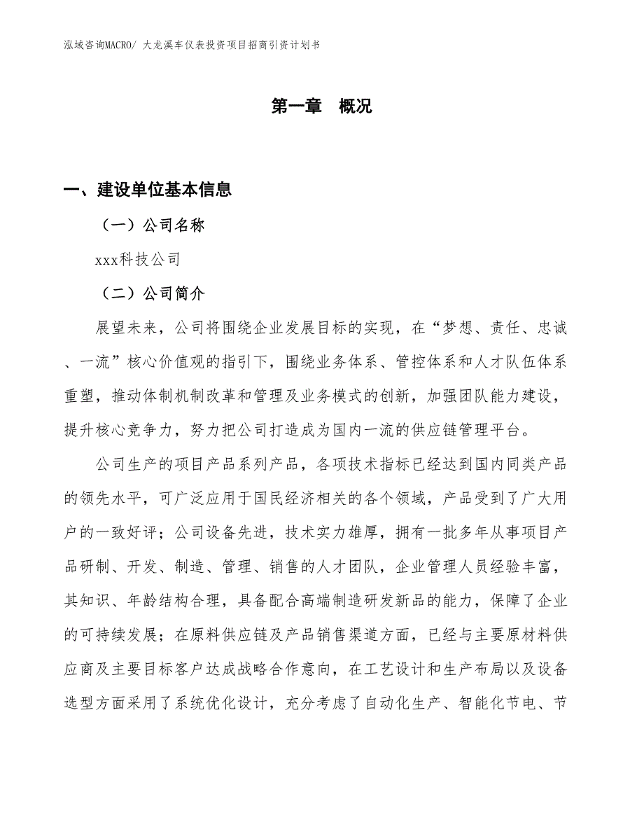 大龙溪车仪表投资项目招商引资计划书_第1页