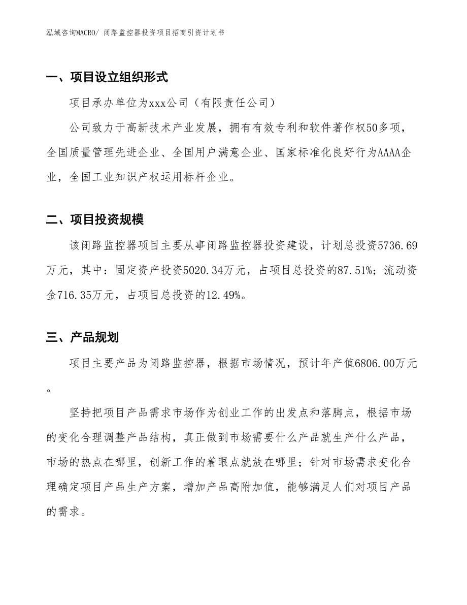 闭路监控器投资项目招商引资计划书_第5页