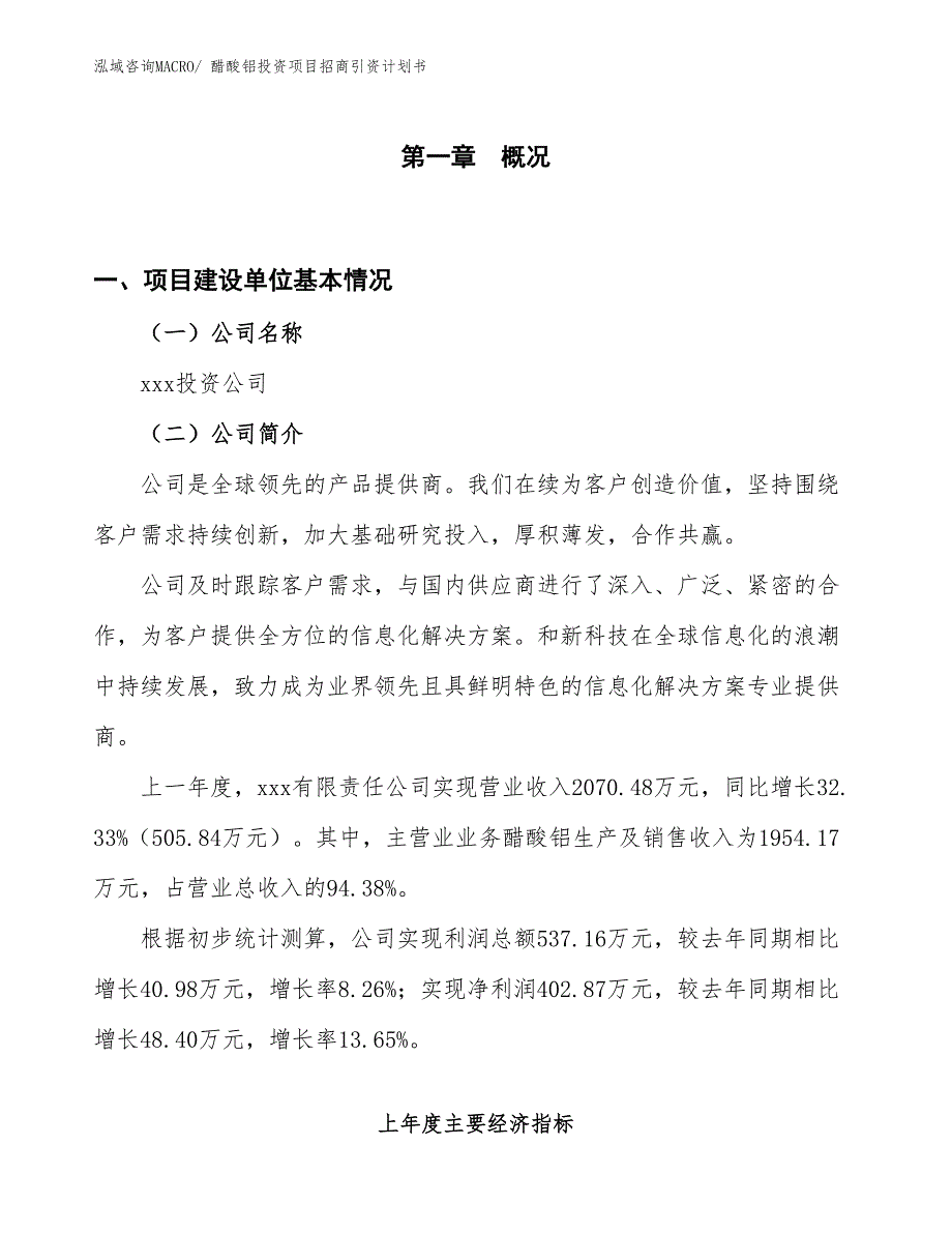 醋酸铝投资项目招商引资计划书_第1页