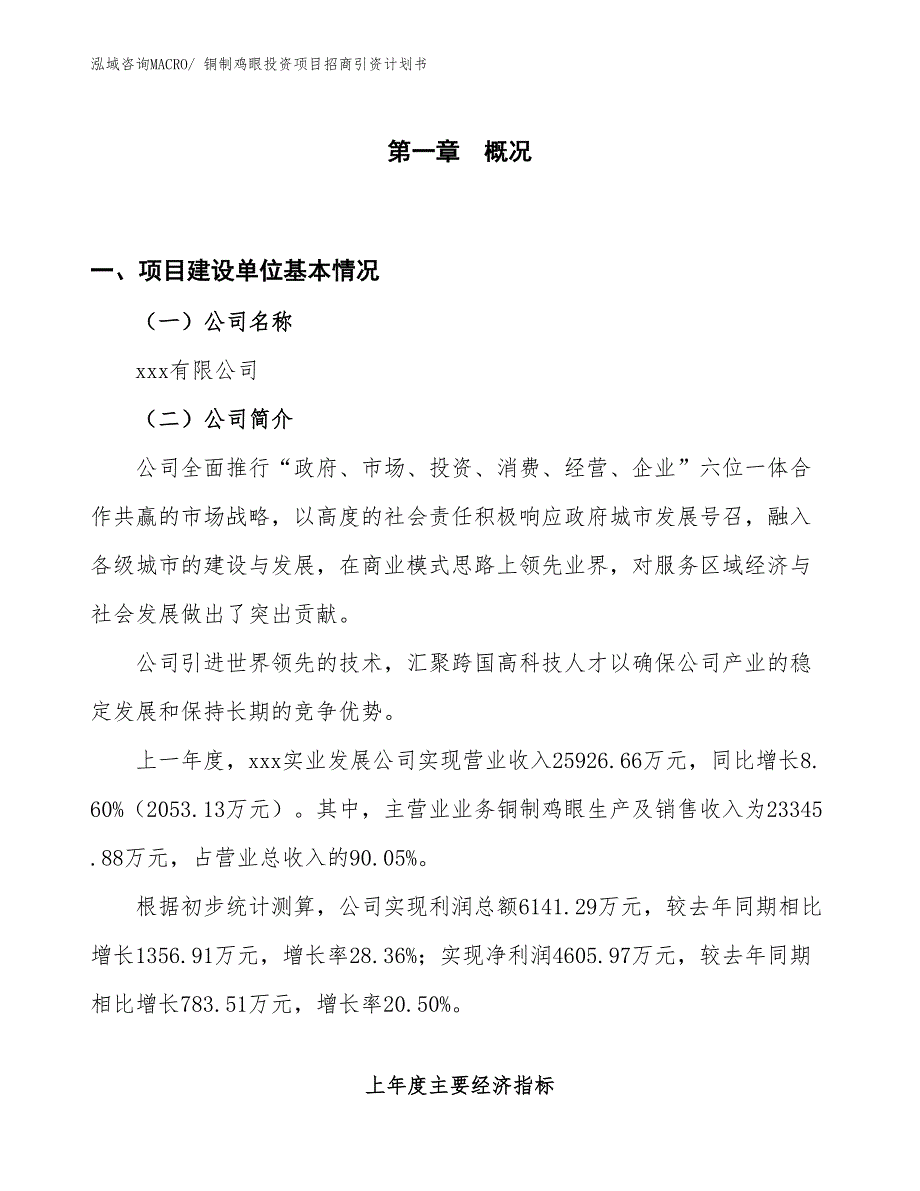 铜制鸡眼投资项目招商引资计划书_第1页