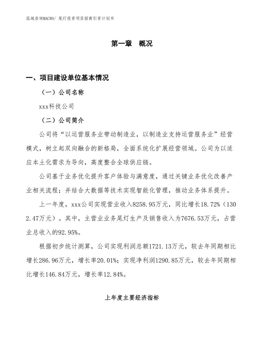 尾灯投资项目招商引资计划书_第1页