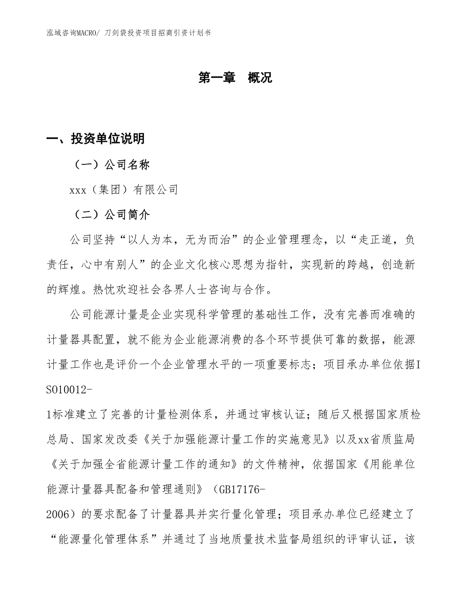 刀剑袋投资项目招商引资计划书_第1页