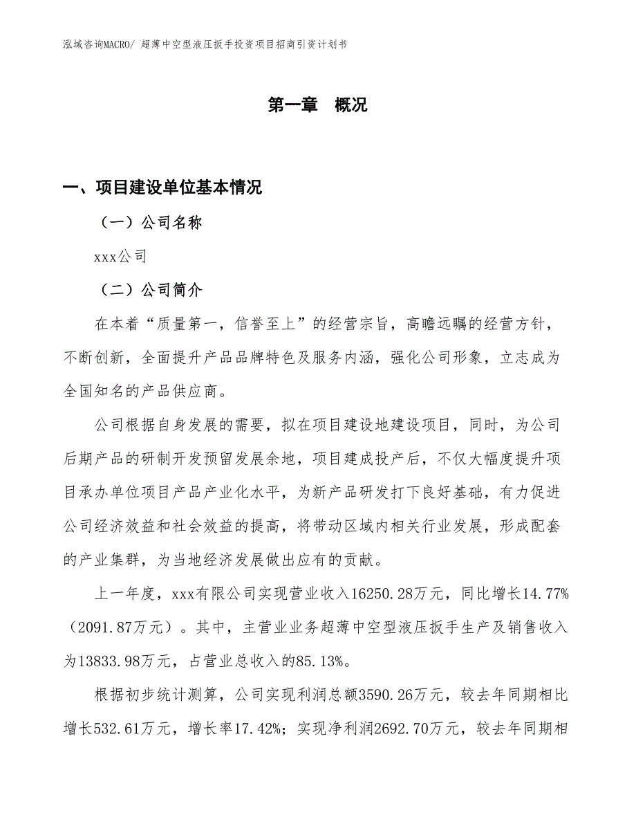 超薄中空型液压扳手投资项目招商引资计划书_第1页