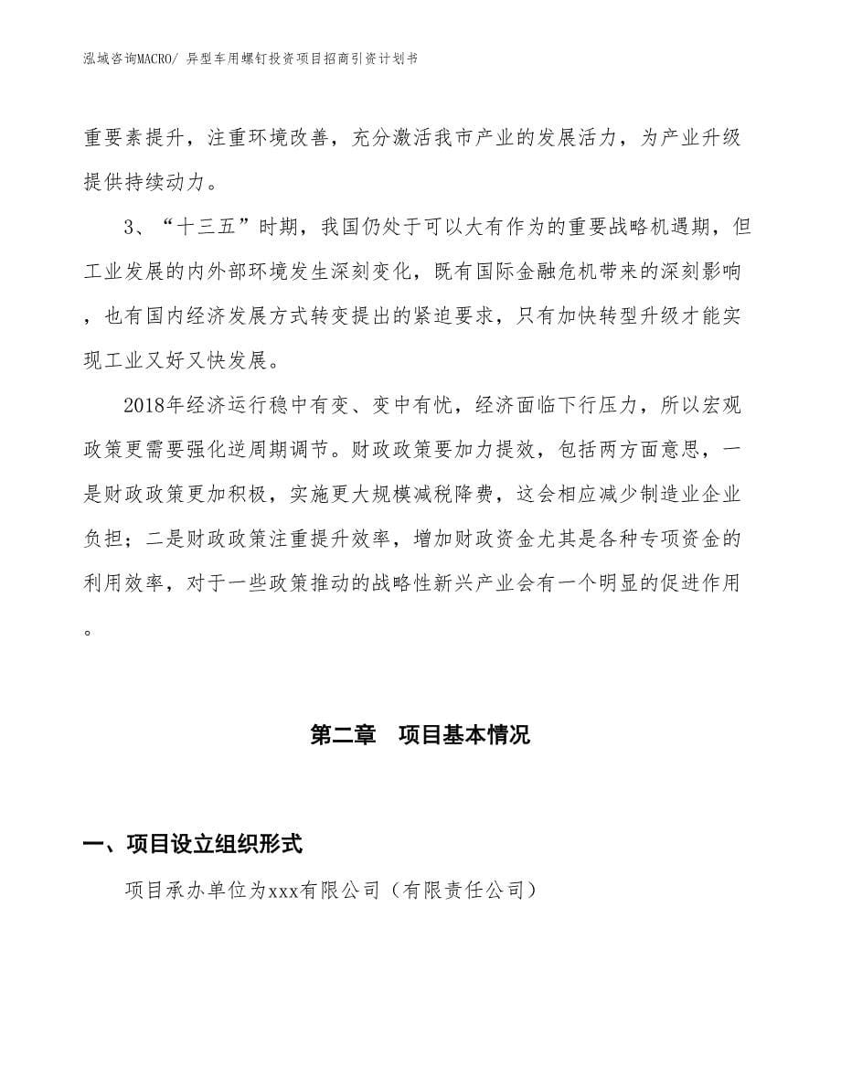 异型车用螺钉投资项目招商引资计划书_第5页